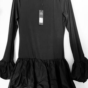 Fashion Nova Black Ruffled Long Sleeve Dress